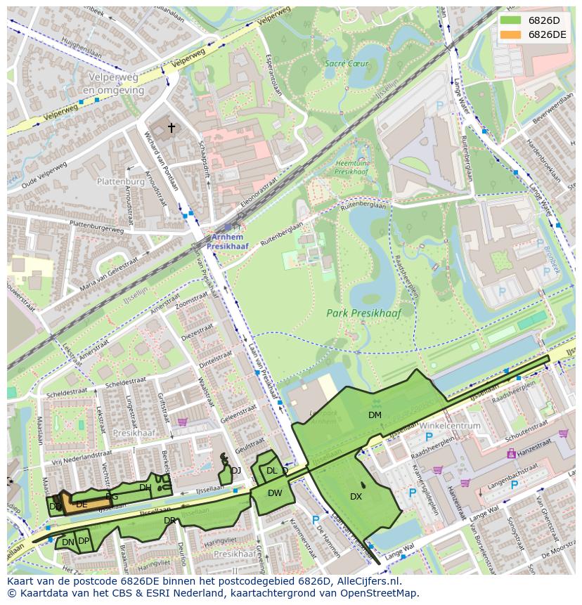 Afbeelding van het postcodegebied 6826 DE op de kaart.