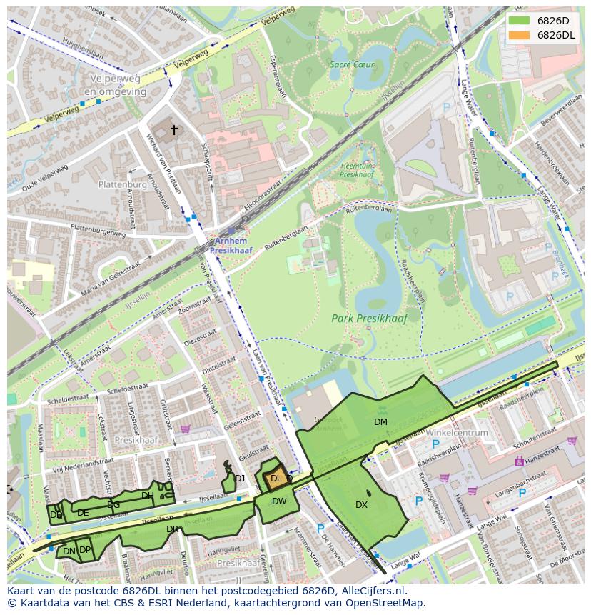 Afbeelding van het postcodegebied 6826 DL op de kaart.