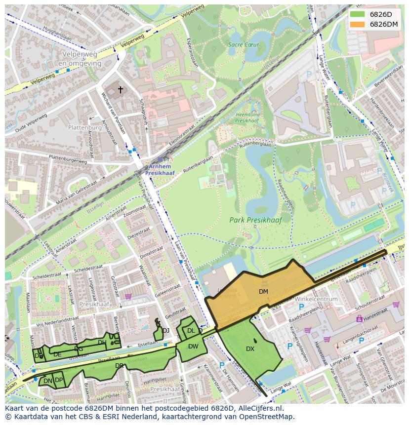 Afbeelding van het postcodegebied 6826 DM op de kaart.