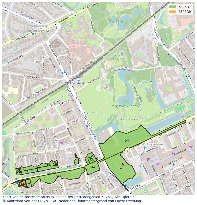 Afbeelding van het postcodegebied 6826 DN op de kaart.