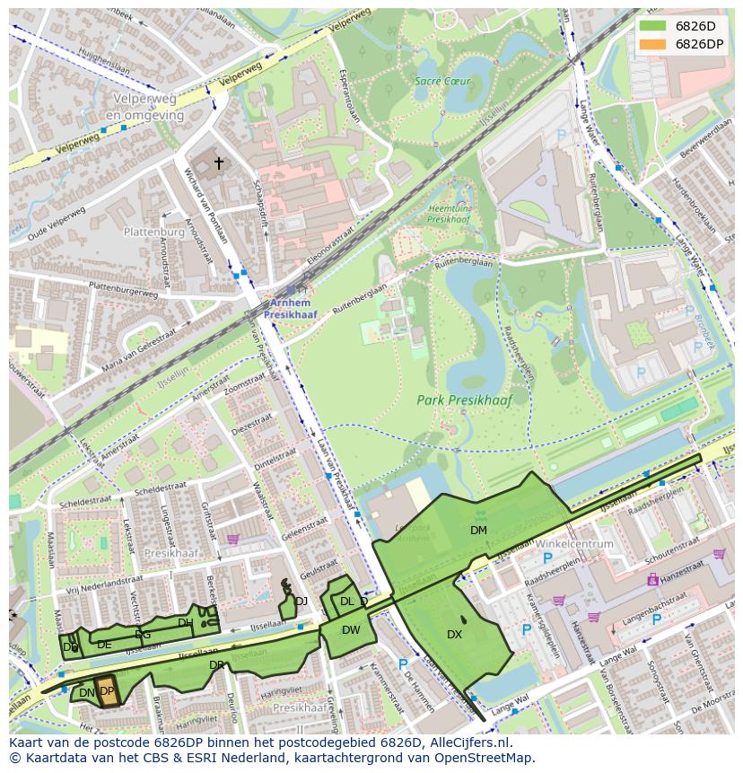 Afbeelding van het postcodegebied 6826 DP op de kaart.