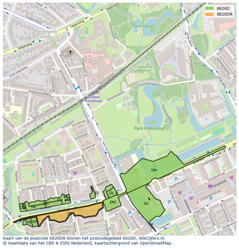 Afbeelding van het postcodegebied 6826 DR op de kaart.