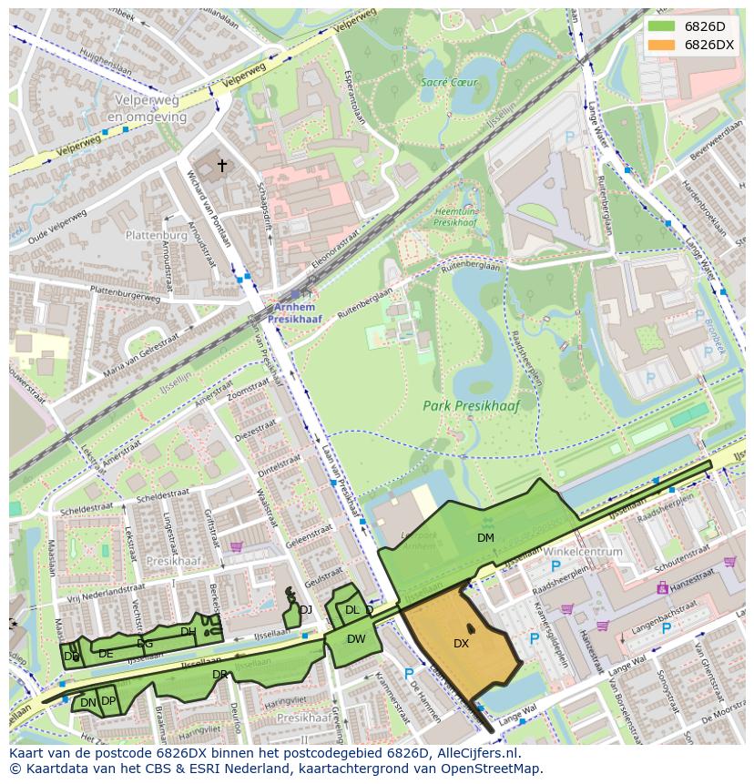 Afbeelding van het postcodegebied 6826 DX op de kaart.