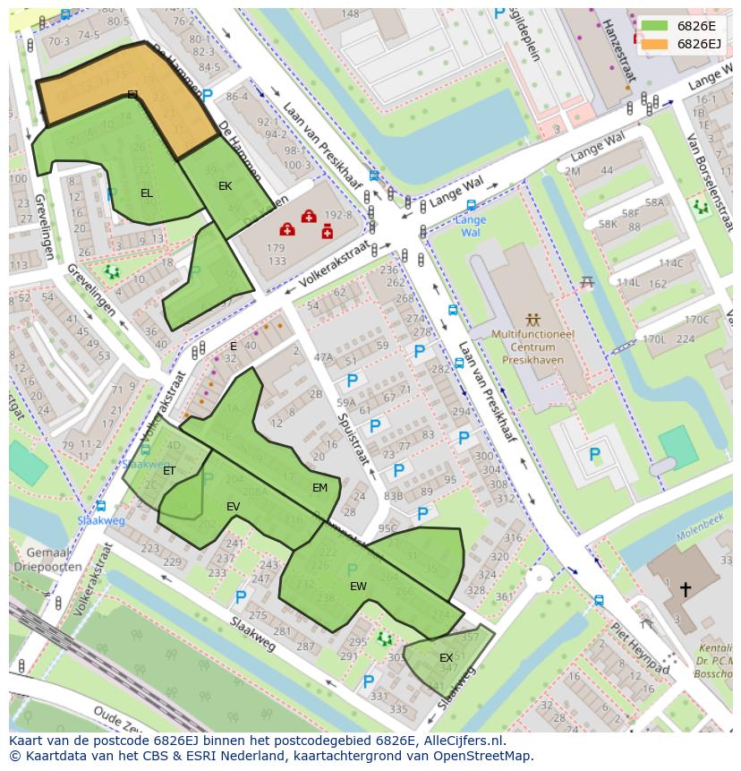 Afbeelding van het postcodegebied 6826 EJ op de kaart.