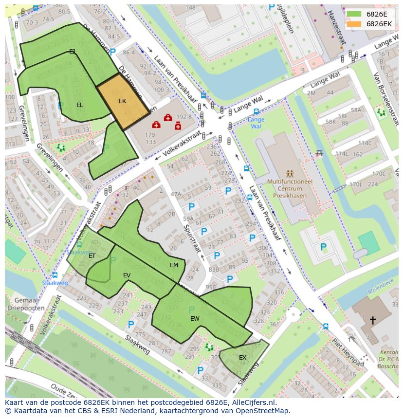 Afbeelding van het postcodegebied 6826 EK op de kaart.