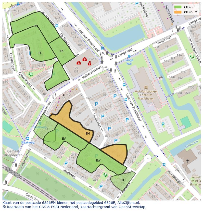 Afbeelding van het postcodegebied 6826 EM op de kaart.