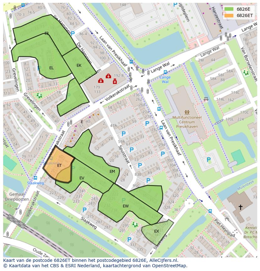 Afbeelding van het postcodegebied 6826 ET op de kaart.