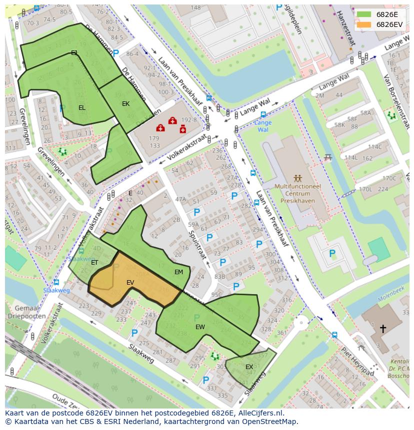 Afbeelding van het postcodegebied 6826 EV op de kaart.