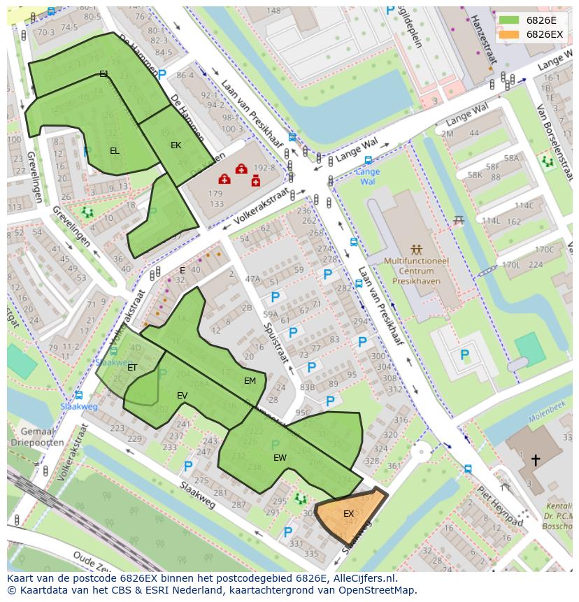 Afbeelding van het postcodegebied 6826 EX op de kaart.