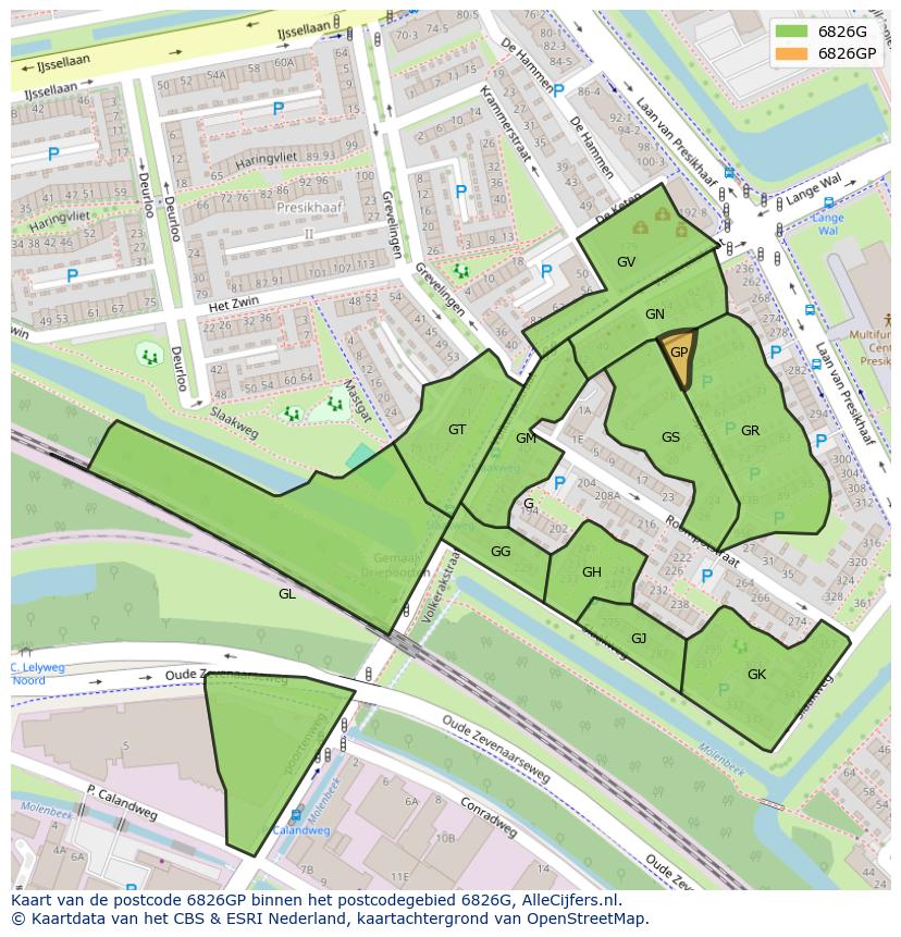 Afbeelding van het postcodegebied 6826 GP op de kaart.