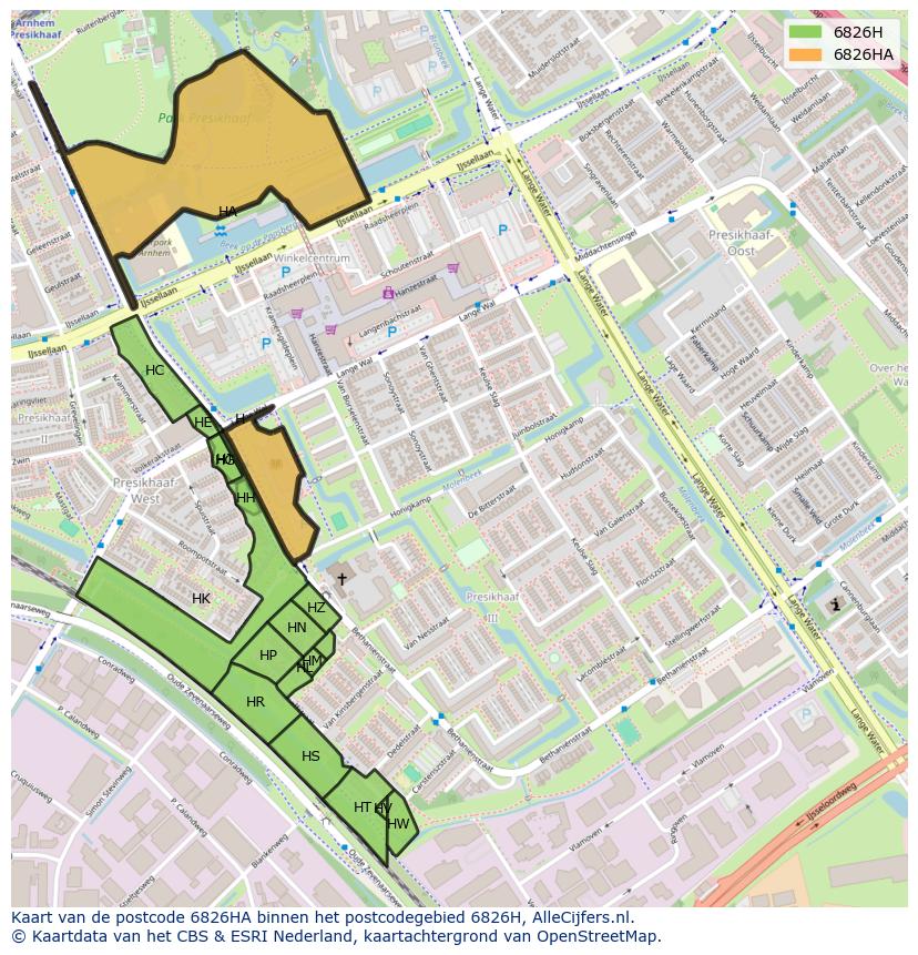 Afbeelding van het postcodegebied 6826 HA op de kaart.