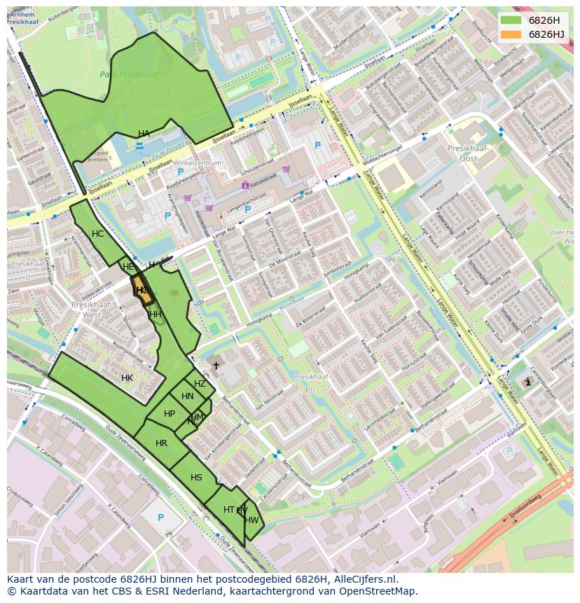 Afbeelding van het postcodegebied 6826 HJ op de kaart.