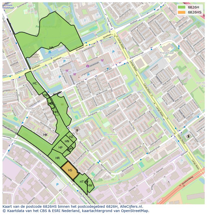 Afbeelding van het postcodegebied 6826 HS op de kaart.