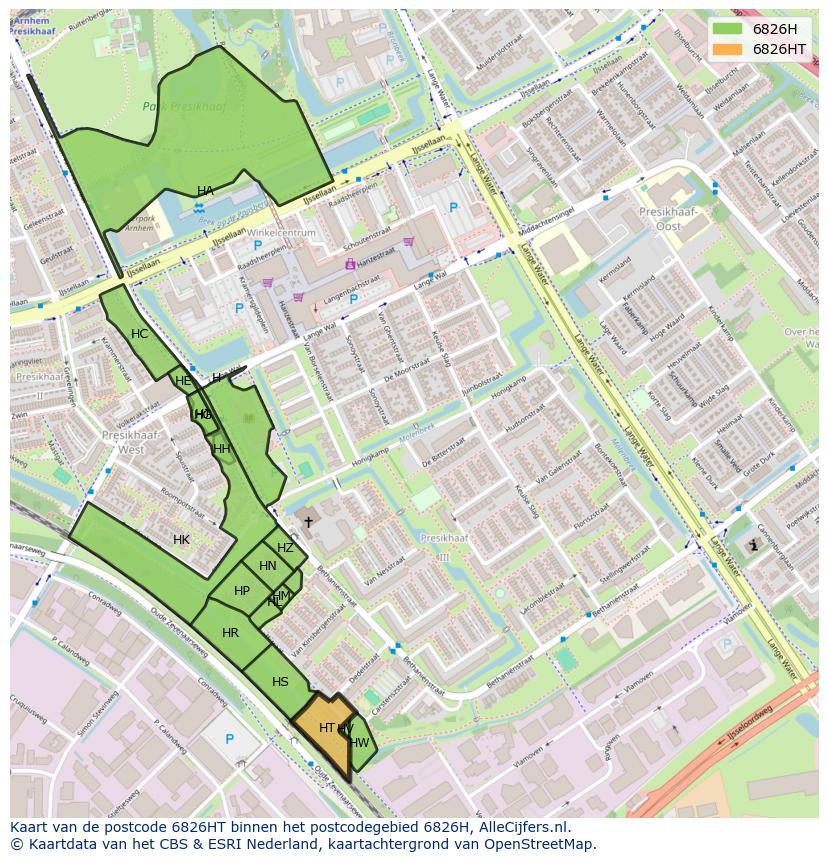 Afbeelding van het postcodegebied 6826 HT op de kaart.