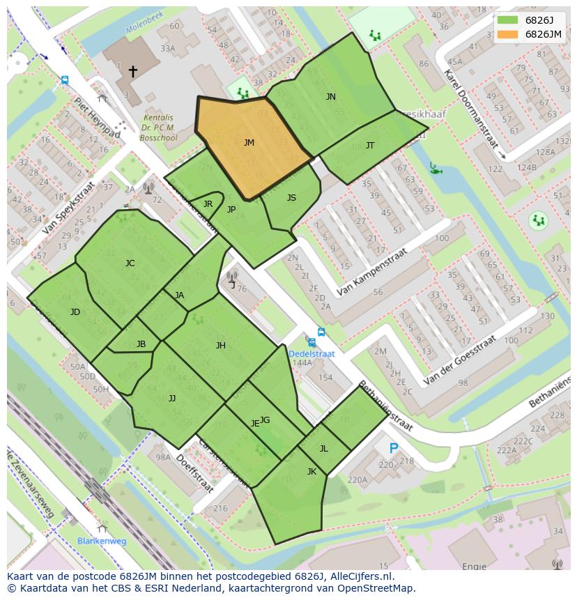 Afbeelding van het postcodegebied 6826 JM op de kaart.