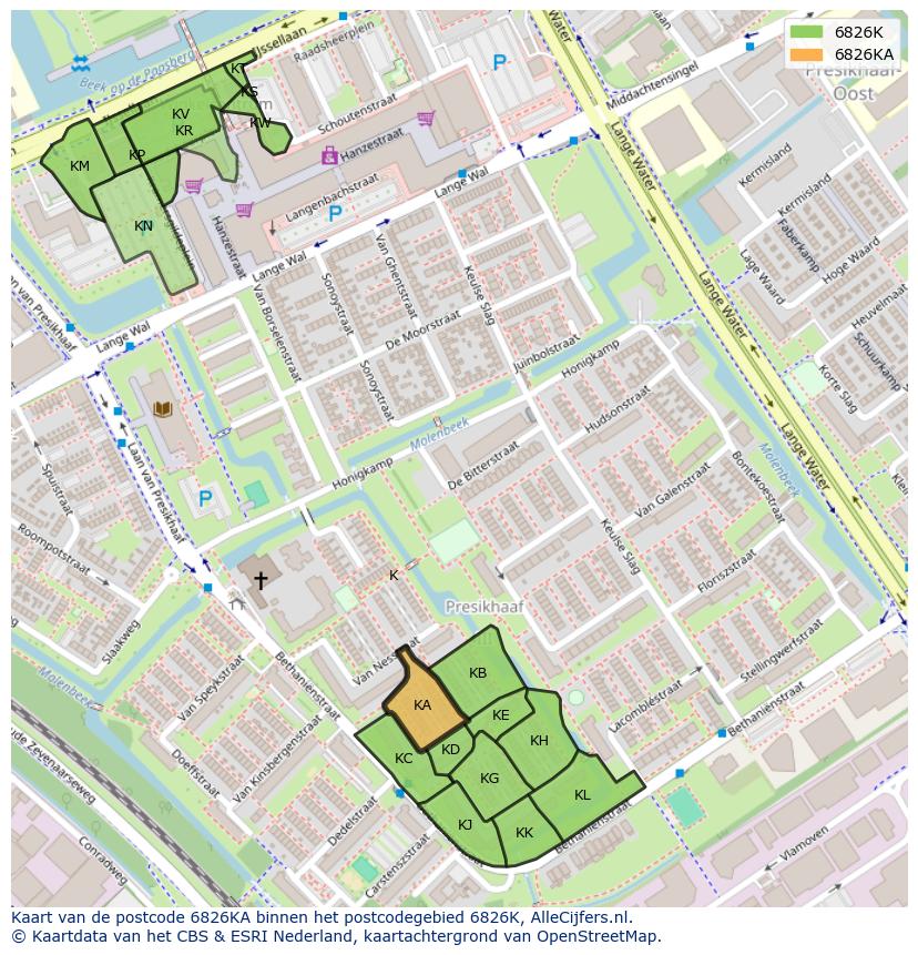 Afbeelding van het postcodegebied 6826 KA op de kaart.