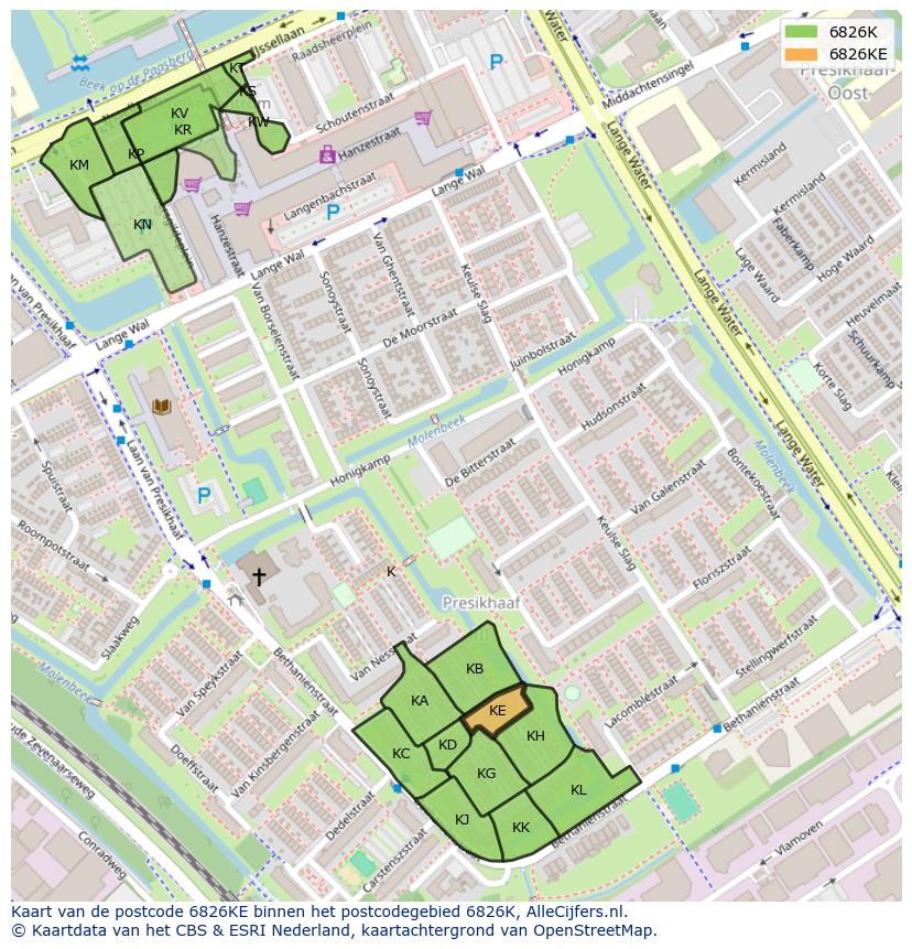 Afbeelding van het postcodegebied 6826 KE op de kaart.