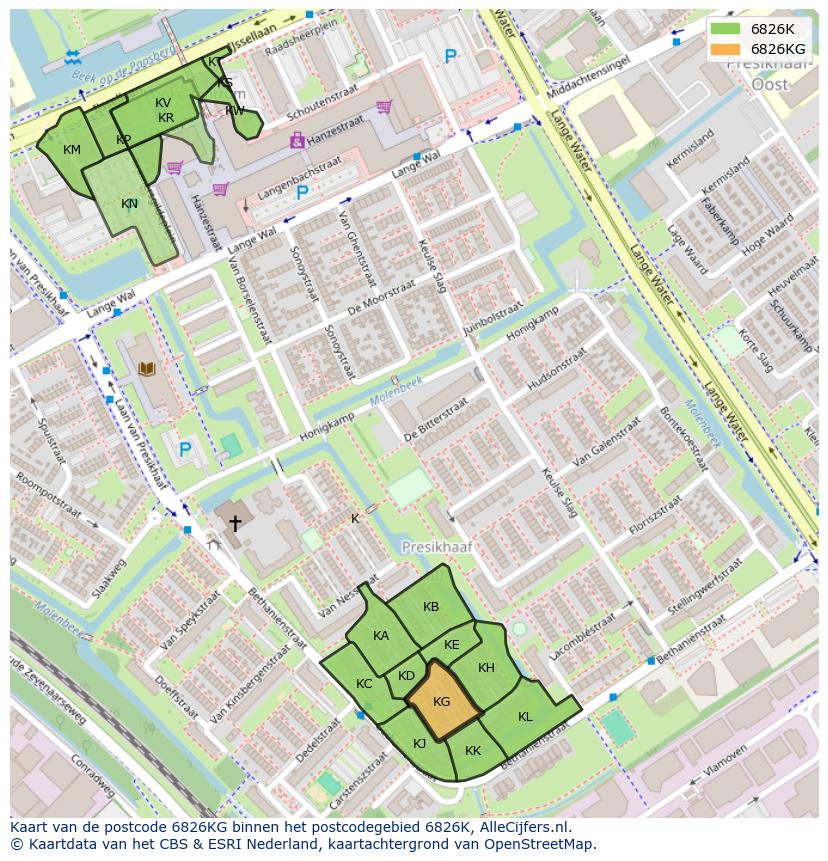 Afbeelding van het postcodegebied 6826 KG op de kaart.