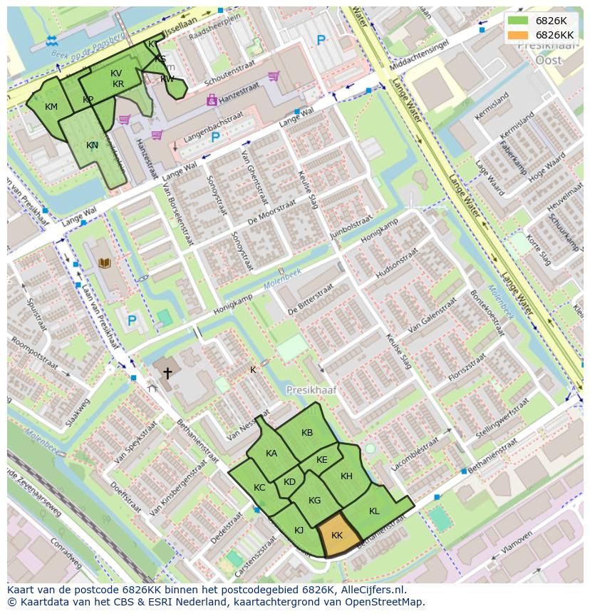 Afbeelding van het postcodegebied 6826 KK op de kaart.