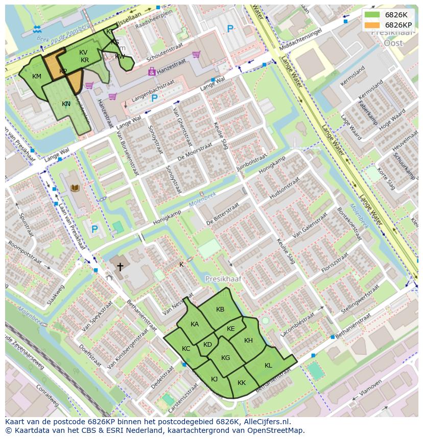 Afbeelding van het postcodegebied 6826 KP op de kaart.