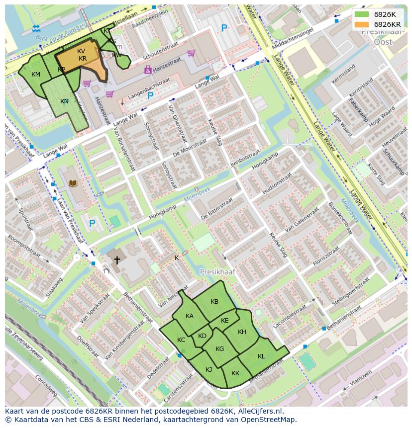 Afbeelding van het postcodegebied 6826 KR op de kaart.