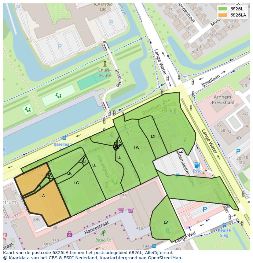 Afbeelding van het postcodegebied 6826 LA op de kaart.