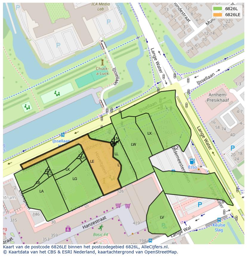 Afbeelding van het postcodegebied 6826 LE op de kaart.