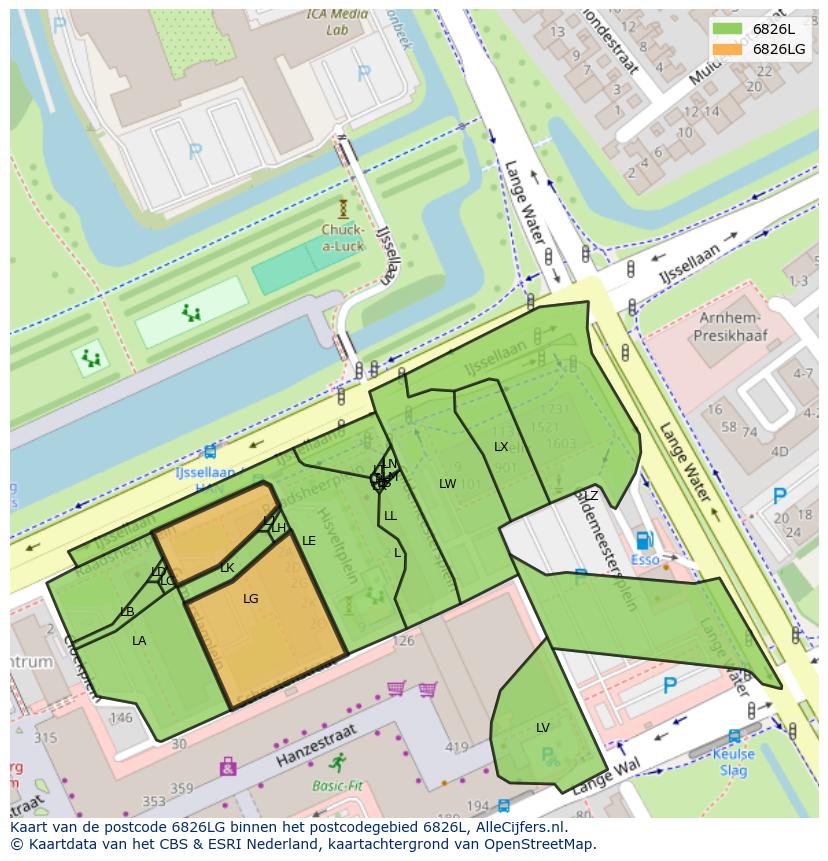 Afbeelding van het postcodegebied 6826 LG op de kaart.