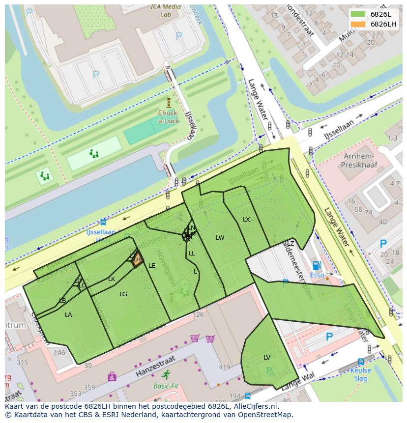 Afbeelding van het postcodegebied 6826 LH op de kaart.