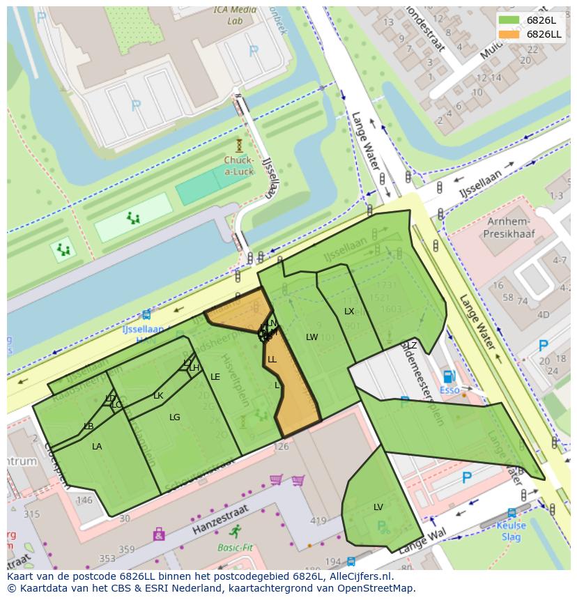 Afbeelding van het postcodegebied 6826 LL op de kaart.