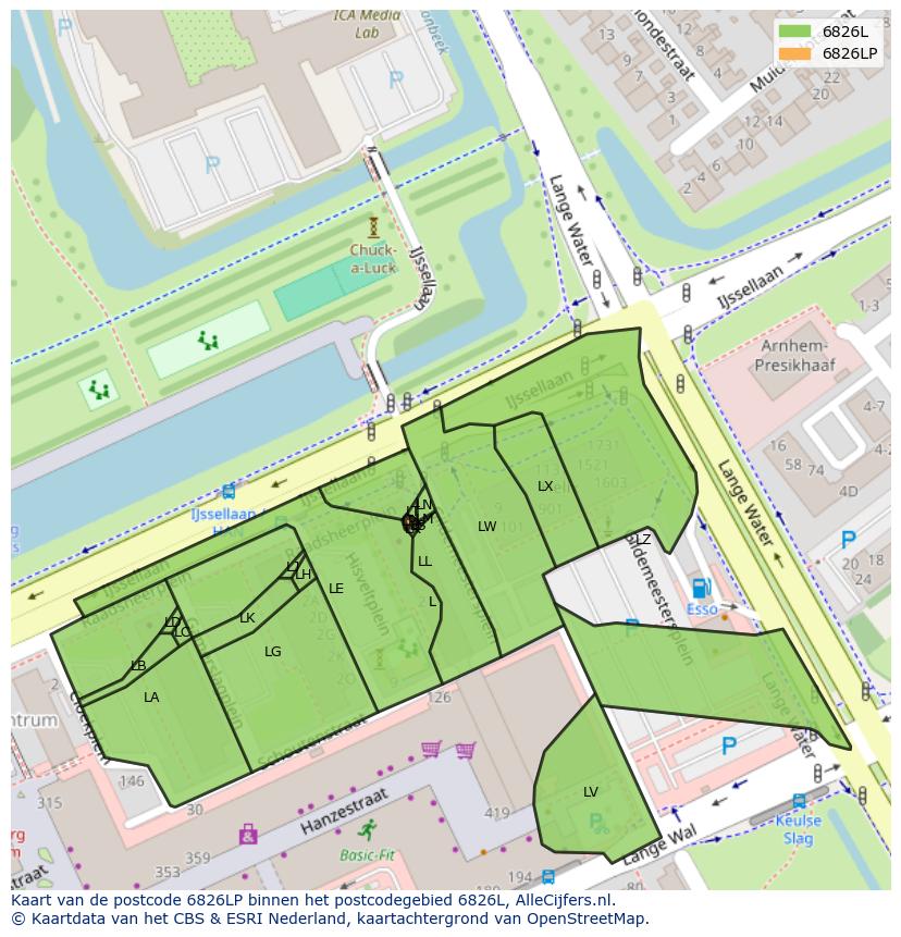 Afbeelding van het postcodegebied 6826 LP op de kaart.