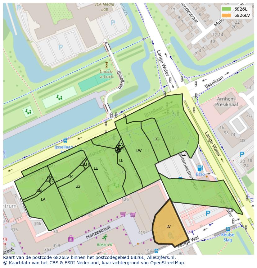Afbeelding van het postcodegebied 6826 LV op de kaart.