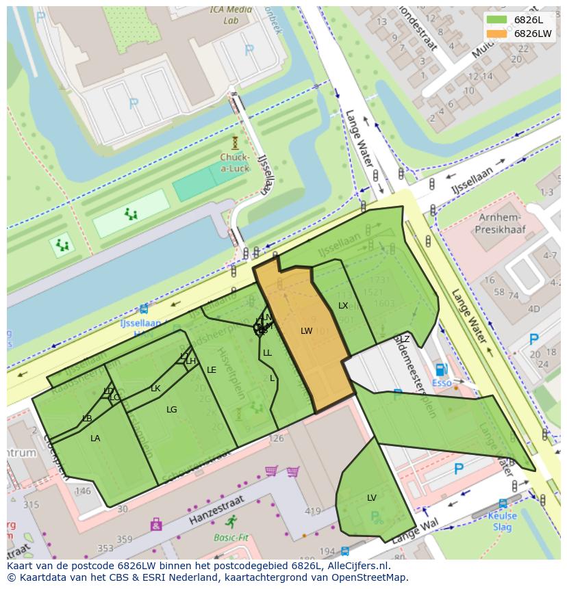 Afbeelding van het postcodegebied 6826 LW op de kaart.