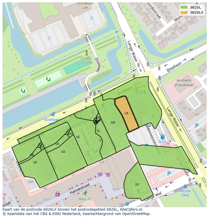 Afbeelding van het postcodegebied 6826 LX op de kaart.