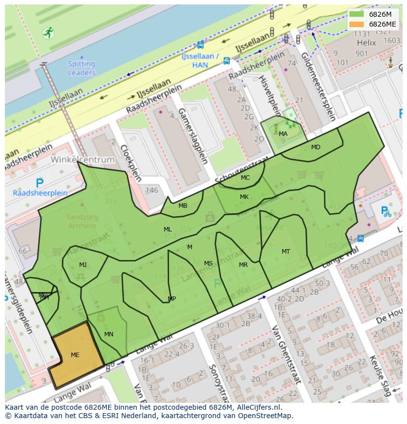 Afbeelding van het postcodegebied 6826 ME op de kaart.