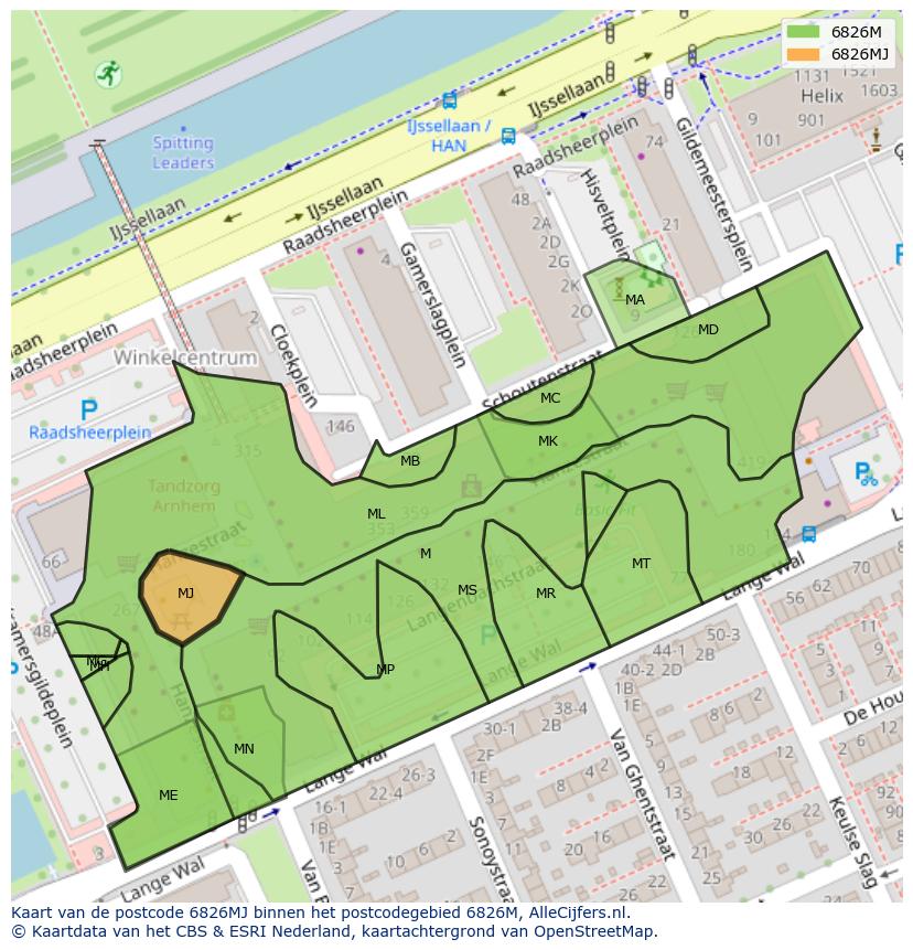 Afbeelding van het postcodegebied 6826 MJ op de kaart.