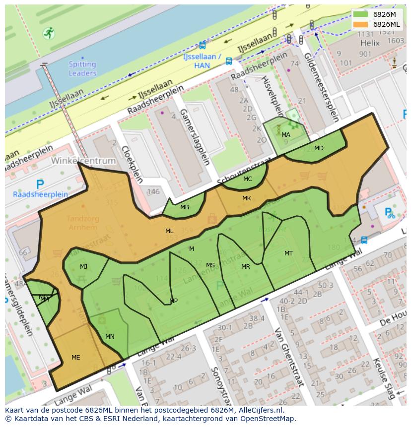 Afbeelding van het postcodegebied 6826 ML op de kaart.