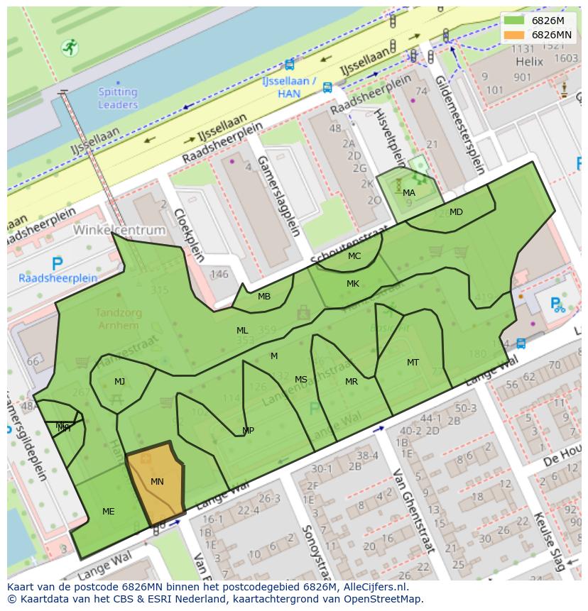 Afbeelding van het postcodegebied 6826 MN op de kaart.