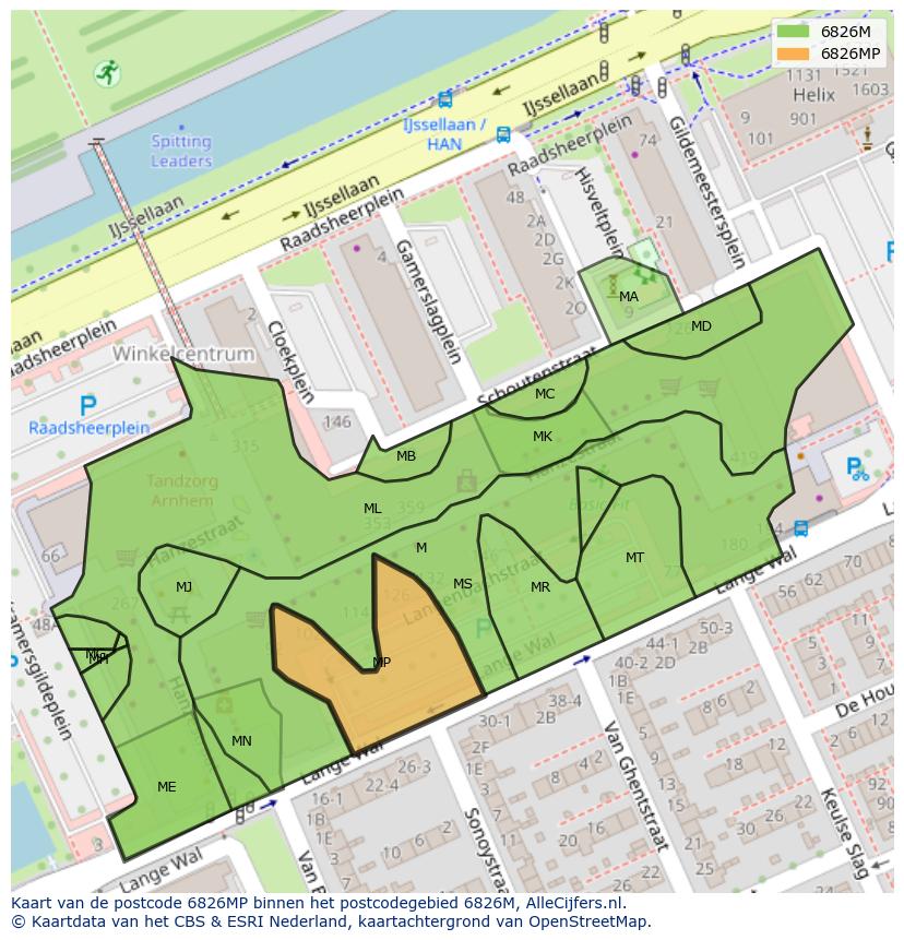 Afbeelding van het postcodegebied 6826 MP op de kaart.
