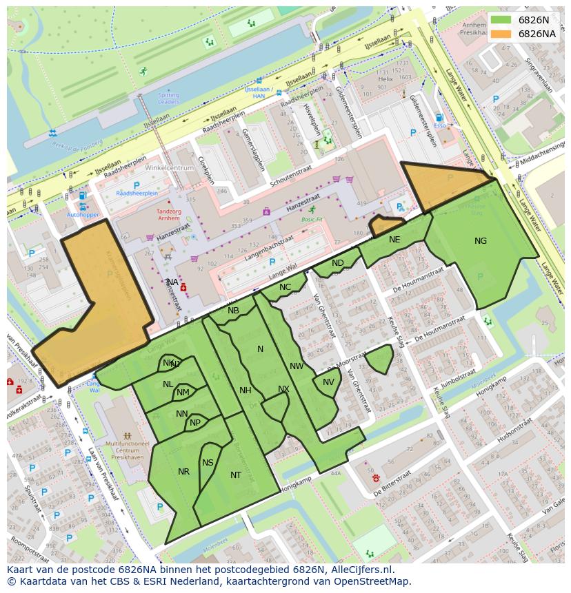 Afbeelding van het postcodegebied 6826 NA op de kaart.