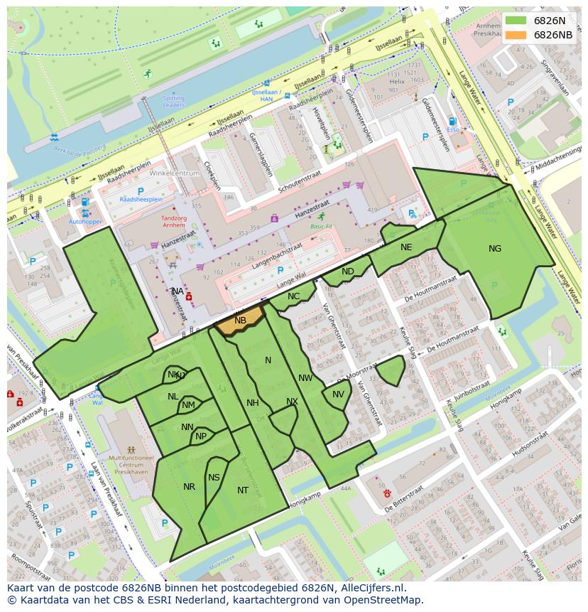 Afbeelding van het postcodegebied 6826 NB op de kaart.