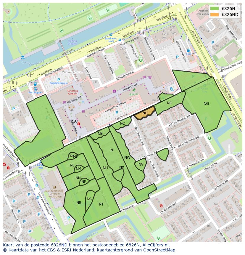 Afbeelding van het postcodegebied 6826 ND op de kaart.