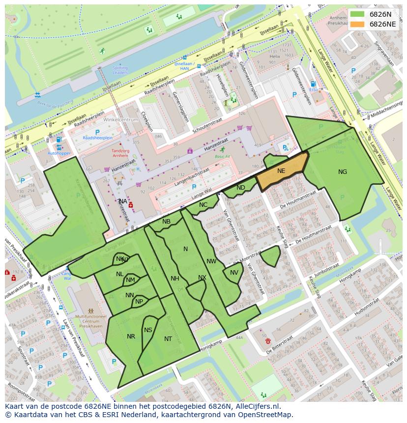 Afbeelding van het postcodegebied 6826 NE op de kaart.