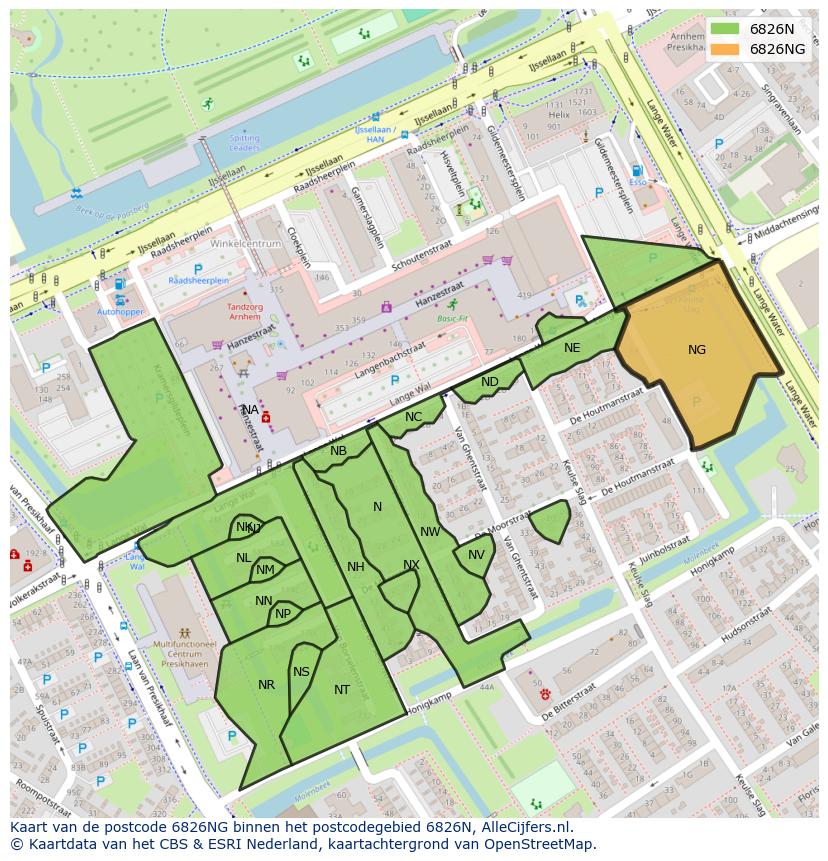 Afbeelding van het postcodegebied 6826 NG op de kaart.