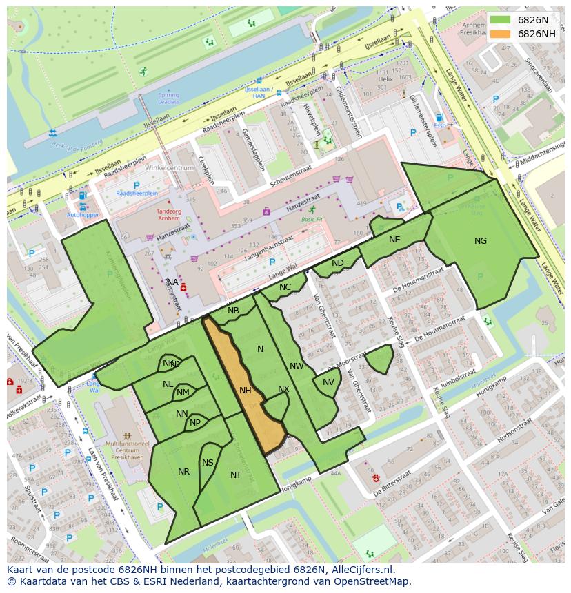 Afbeelding van het postcodegebied 6826 NH op de kaart.