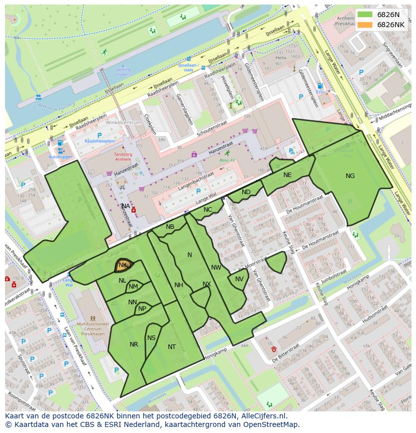 Afbeelding van het postcodegebied 6826 NK op de kaart.