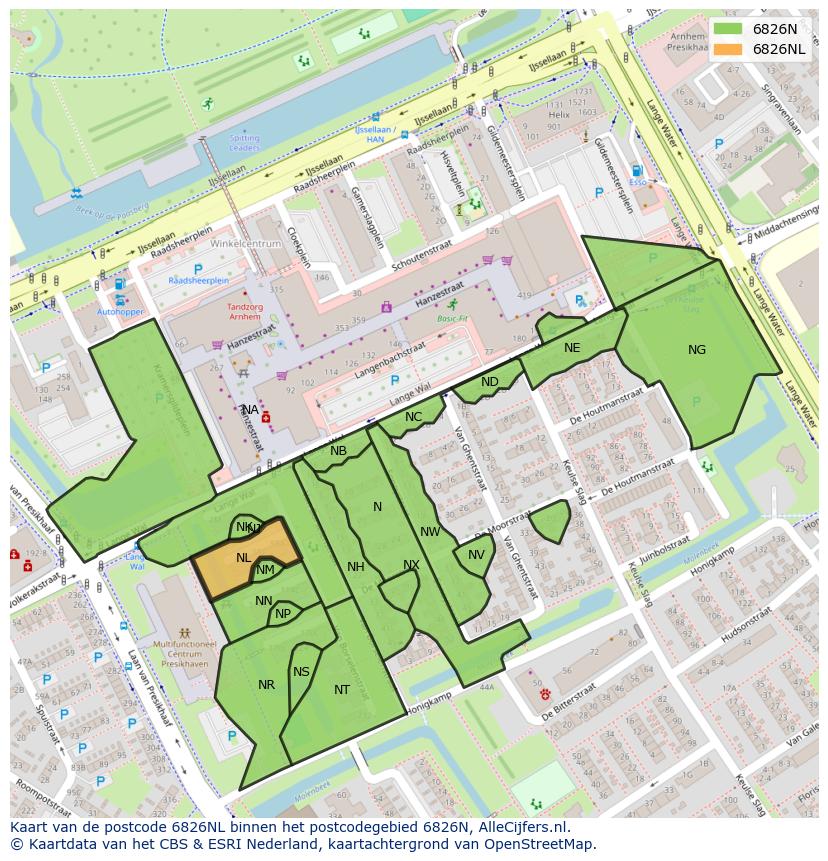 Afbeelding van het postcodegebied 6826 NL op de kaart.