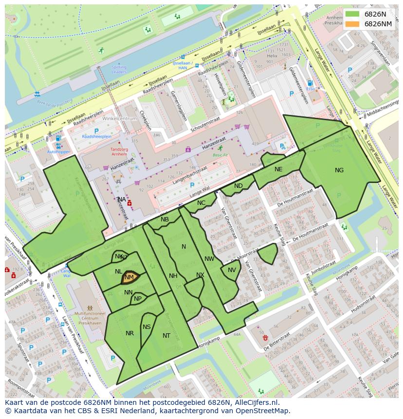 Afbeelding van het postcodegebied 6826 NM op de kaart.