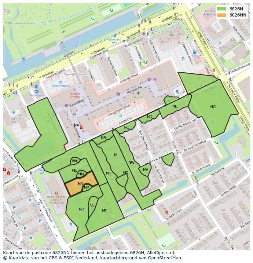 Afbeelding van het postcodegebied 6826 NN op de kaart.