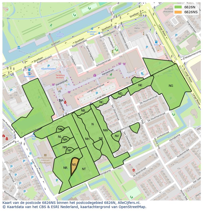 Afbeelding van het postcodegebied 6826 NS op de kaart.
